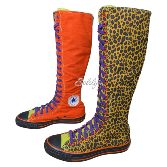 Converse 2011 XXHI Custom Orange Animal Print Knee High Sneaker Boot Womens 7.5 - Picture 5 of 13